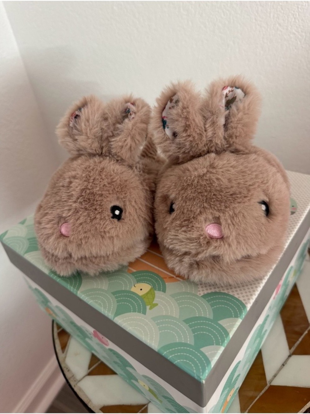 wonder nation Plush Bunny Slippers in Light Brown